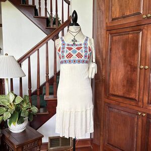 Boho Y2k Cream Red and Blue Summer Dress Earthy Sundress